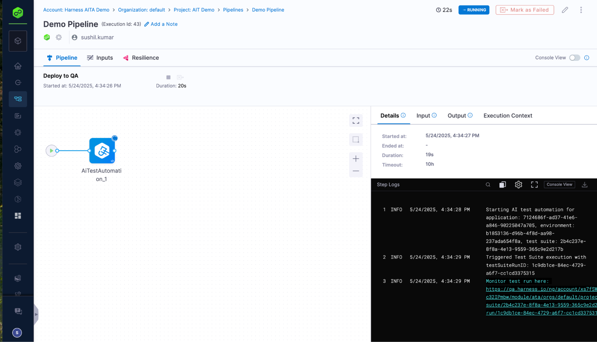 AI Test Automation menu